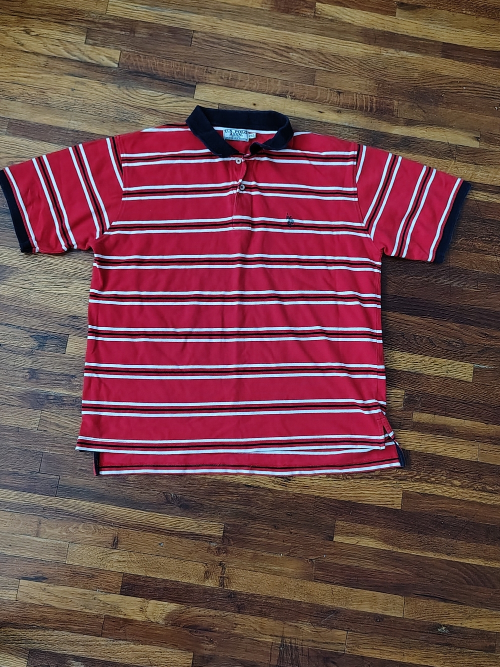 Us Polo assn Red Striped Polo with Contrast Navy Collar